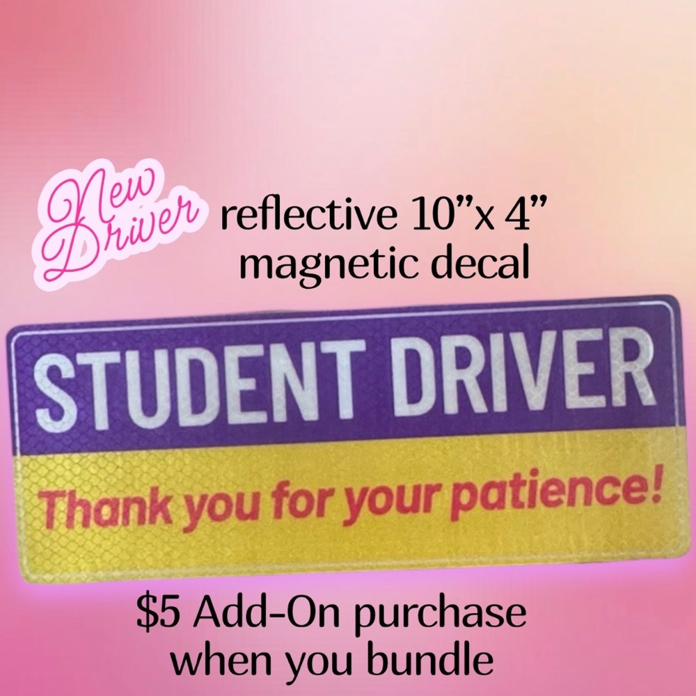 $5 Add-On 🆕Reflective Student Driver Magnetic Decal - Purple and Yellow